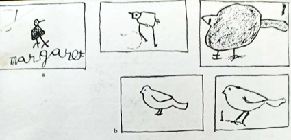 drawings of sparrows by three different children